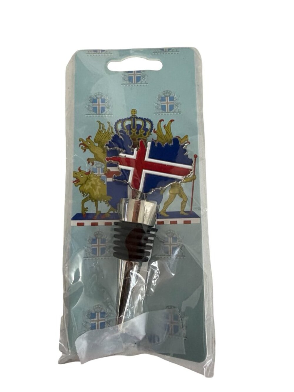 Iceland Souvenir Wine Bottle Stopper Flag Map Coat of Arms New in Package